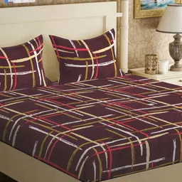 KLOTTHE Brown & White Abstract Printed 300 TC Double King Bedsheet With 2 Pillow Covers-picture-16