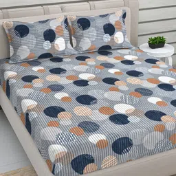 FABINALIV Grey & Navy Blue Geometric 300 TC King Bedsheet with 2 Pillow Covers-image-40