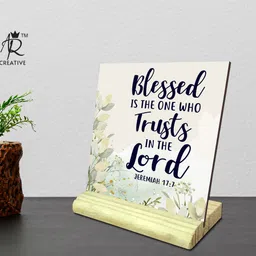 ar creative Blessed - Bible Verse Wooden Table Decorative Item Decorative Showpiece - 14.224 cm image 4