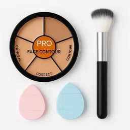 Pro Concealer Palette 6 Shades, 2 Pices Finger Puff With 1 Pic Makeup Brush Concealer-image-38
