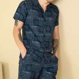 khodal enterprise Men Night Suit Set Blue Printed-picture-26