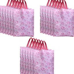 kuber industries Gift Bag Flower Pattern Stylish Handbag With Handle|Large|Pack of 18|Pink Pack of 18 Grocery Bags-picture-12