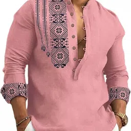 deemoon Men Regular Fit Printed Mandarin Collar Casual Shirt-picture-13