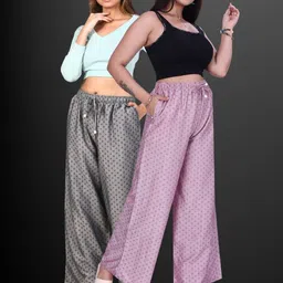 4k fashion Pack of 2 Women Relaxed Black, Purple Pure Cotton Trousers-picture-16
