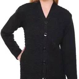 shunit creation Women Self Design V Neck Black Sweater-picture-25