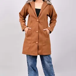 Tweed Solid Coat For Women-image-5