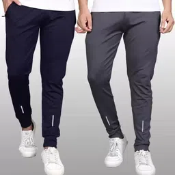 duooble Pack of 2 Men Solid Dark Blue, Grey Track Pants-picture-20