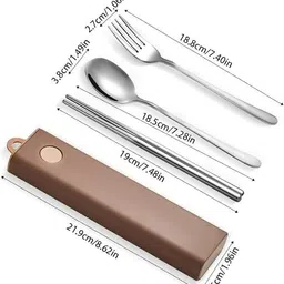 cherrybox Cutlery Set Spoon Fork & Chopstick Set with Sliding Storage Box Stainless Steel Cutlery Set image 2