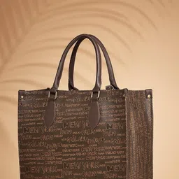 Mast & Harbour Brown Typography Printed Oversized Structured Tote Bag-picture-14