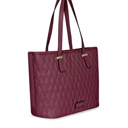 Accessorize Faux Leather Maroon Lannister Quilted Tote Bag image 3