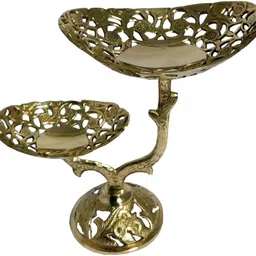 mozo hub Handcrafted Brass 2 Tier Oval Fruit Stand, Stand for Serving, Collectible Art,Perfect for Home Decoration and Gifting, 2 Tier Cake Fruit Stand Handle Fitting Stand Cake Decorating To Brass Cake Server-picture-27