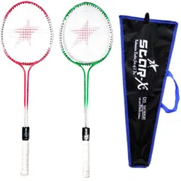 starx Double Shaft Double Wiring Soft Grip Cover Shuttle Cock ` Multicolor Strung Badminton Racquet image 2