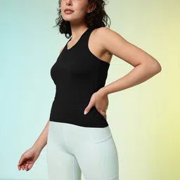 hrx by hrithik roshan Women Solid Round Neck Polyester Black T-Shirt image 5
