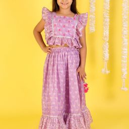 LIL DRAMA Girls Purple & Beige Printed Sequinned Ready to Wear Ghaghra Choli set-picture-12