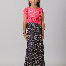 KiddoPanti Girls Ethnic Motif Printed Ready to Wear Lehenga & Blouse-picture-3