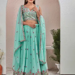 Chandbaali Embroidered Thread Work Foil Print Ready to Wear Lehenga & Blouse With Dupatta image 3