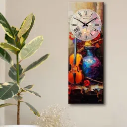 olive tree Multicolour Rectangle 24 Inches Wooden Wall Clock (Guitar)-picture-17