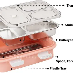luchi Stainless Steel Lunch Box Leak Proof with Spoon, Fork & Chopstick For Kids 3 Containers Lunch Box image 2