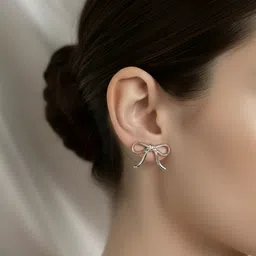 jo liora Silver Bow Design Stud Earrings for Women & Girls Alloy Stud Earring image 2