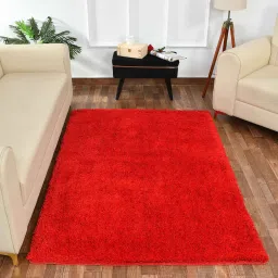 presto Red Solid Polyester 5 ft x 7 ft Machine made Carpet image 1