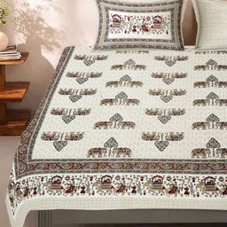 rajasthan decor Multicolor Traditional 144 TC 100% Cotton King Bed Sheet with 2 Pillow Cover image 2