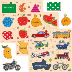 webby Wooden Set of 3 Learning Puzzles with Shapes, Fruits and Transport Vehicles-picture-28