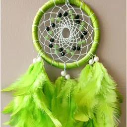 UVID ART AND CRAFT SUPPLIES Green &White Textured Feather Dream Catcher-picture-34