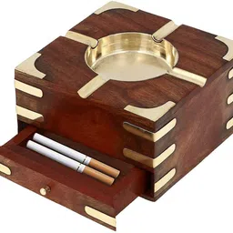 stuffcollection Wooden Handmade Ashtray with Cigarette Holder Brown Wood Ashtray image 2