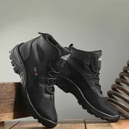 Leo's Fitness Shoes Men Textured Canvas Biker Boots-image-38