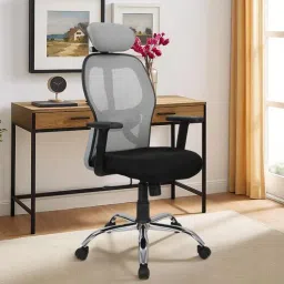 mintwud from pepperfry Akira High Back Breathable Mesh Ergonomic Chair with Adjustable Lumbar Support in Grey Color-picture-3