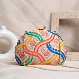 ARTKLIM Floral Printed Embroidered D-Shape Box Clutch-picture-28