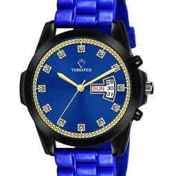 Versatile Unisex Multicoloured Brass Embellished Dial & Blue Straps Analogue Watch Blue High DD-image-0