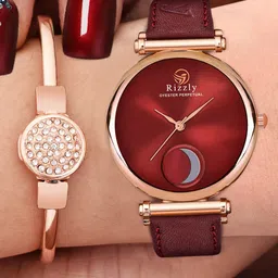 Septem Unisex Pack Of 2 Red Embellished Dial & Red Leather Straps Analogue Watch-picture-26