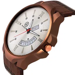 MARKQUES Men White Printed Dial & Brown Leather Straps Analogue Watch PRV-77020902-Brown image 5