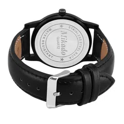 Mikado Men Black Brass Dial & Black Leather Bracelet Style Straps Analogue Watch SlimWallet image 4