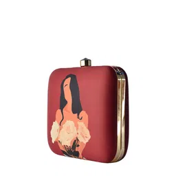 ARTKLIM Burgundy & Black Printed Box Clutch image 3