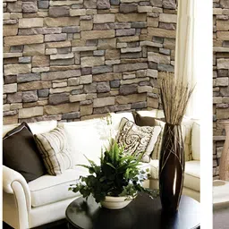 Asian royal Brown & beige Brick Pattern Print Self Adhesive Wall Sticker image 2