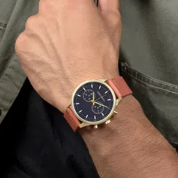 JOKER & WITCH Men Blue Dial & Brown Leather Straps Analogue Watch-AMWW494 image 5