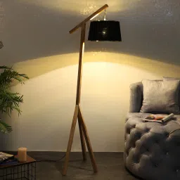 sapphire Black Iron Shade Tripod Floor Lamp With Wood Base image 2