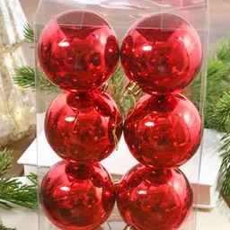 smizzy Xmas Tree Decorative Hanging Ornaments | Shiny Christmas Ball Set Balls Pack of 6 image 2
