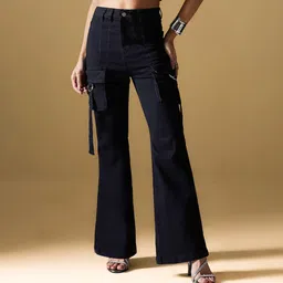 miss chase Women Flared High Rise Black Jeans-picture-18