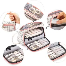 devdhan Pencil Pouch, Pen & Pencil Pouch for School 2 Compartment Pencil Case Stationary, Classes Imported Heavy Quality Pouch Art Polyester Pencil Box image 4