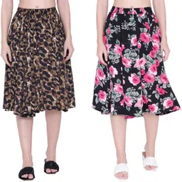 Women Printed Flared Multicolor Skirt-image-42