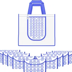 heart home Pack of 10 Smile Print Foldable Grocery/Shopping Bags For Women | White & Blue Pack of 10 Grocery Bags-picture-10