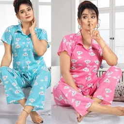 sidwa Women Night Suit Set Multicolor Printed-picture-33