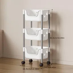 coroid Plastic Metal 3 Shelf Book Shelf Organizer Basket Organizer Multipurpose Metal Close Book Shelf image 4