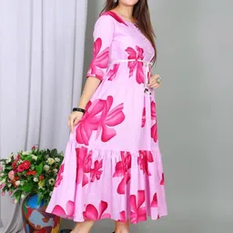 inoxgarments Women A-line Pink Maxi/Full Length Dress image 3
