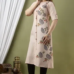 zivapez Women Floral Print Pure Cotton Frontslit Kurta image 3