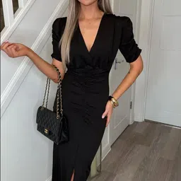 fashion street london Women Bodycon Black Below Knee Dress-picture-13