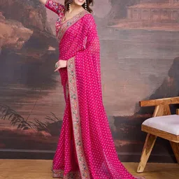 pmd fashion Embroidered Bandhani Georgette Saree image 3